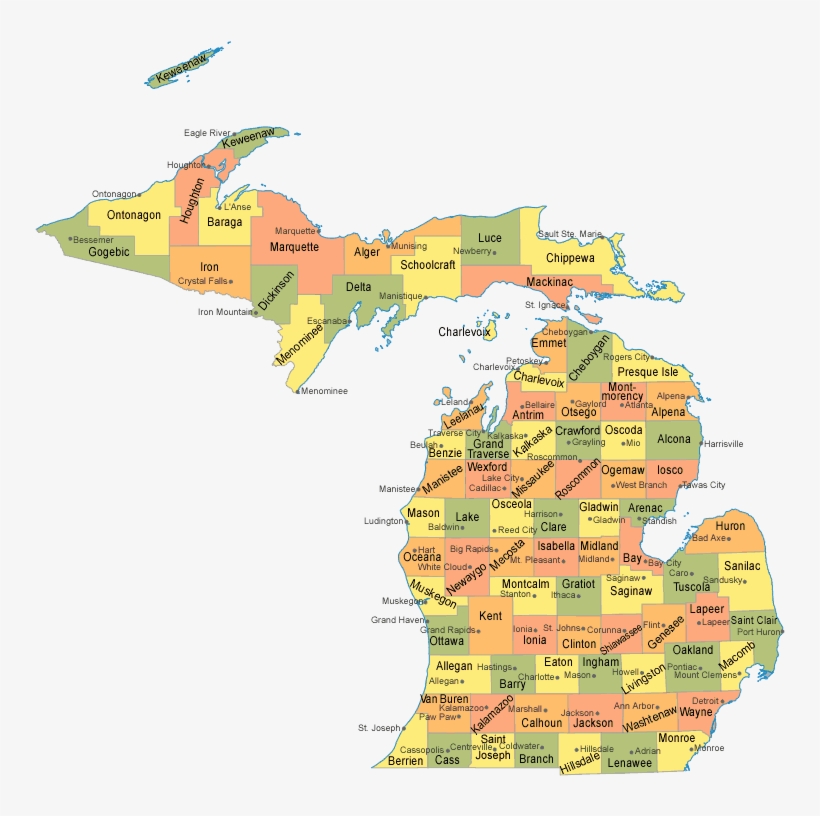 Michigan County Map - Michigan Map, transparent png download