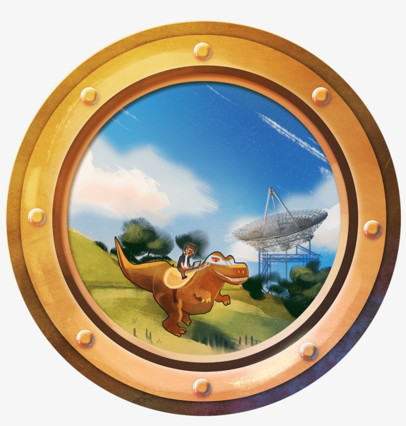 Dino By The Dish Porthole By Louie Zong Via Artcorgi - Circle, transparent png download