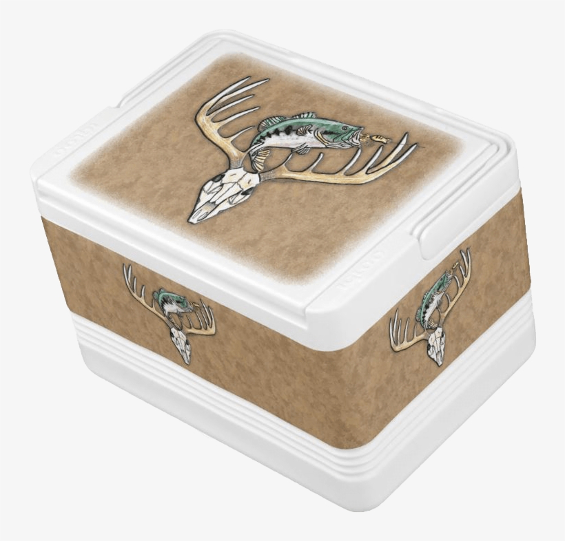 Jumping Largemouth Bass Over Antlers Deer Skull Cooler - Bigfoot Coolers, transparent png download