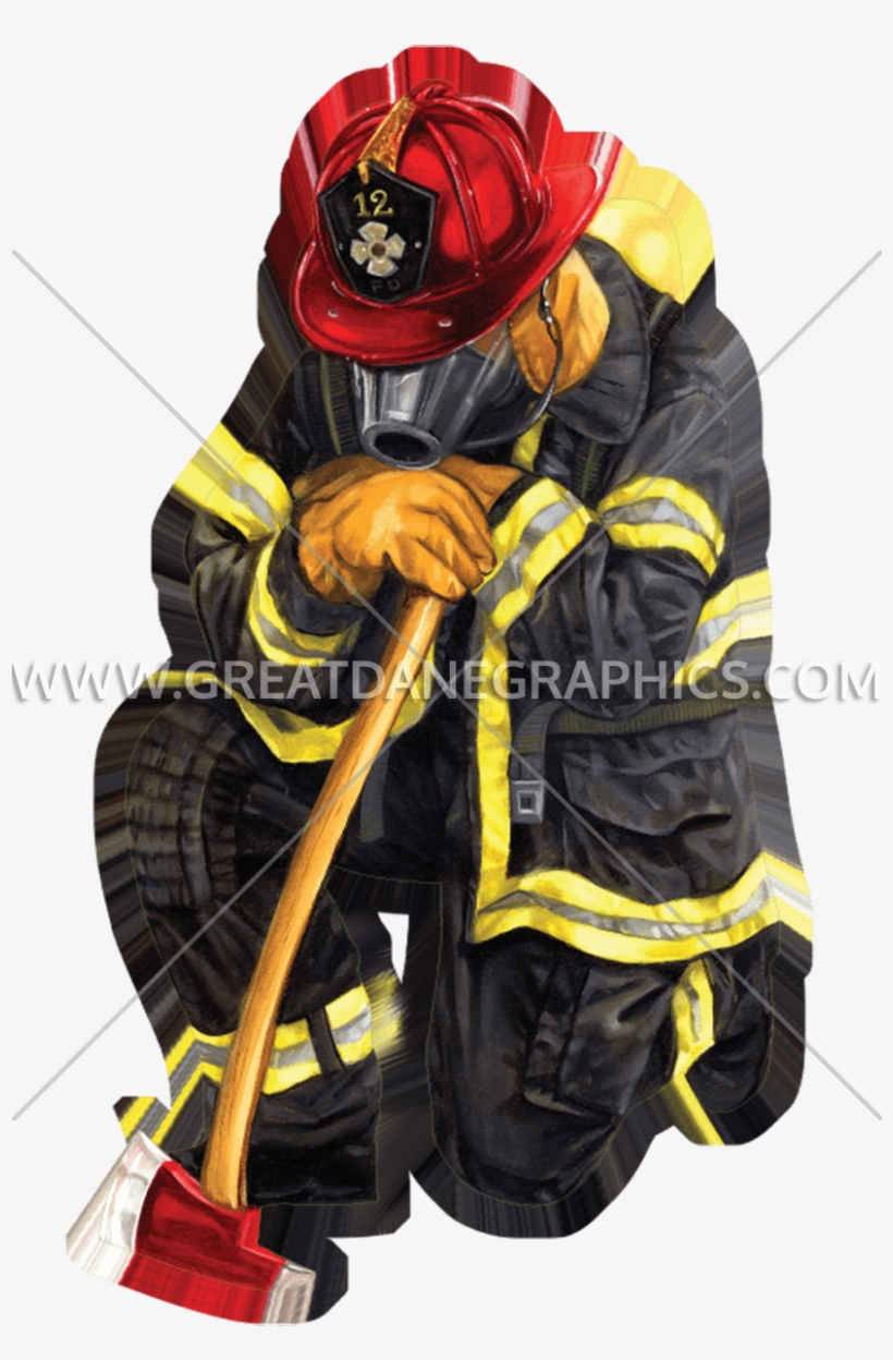 Kneeling Production Ready Artwork - Kneeling Firefighter Sticker, transparent png download