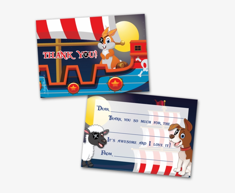 10 Kids Thank You Cards Animal Pirates Themed And 10 - Cartoon, transparent png download