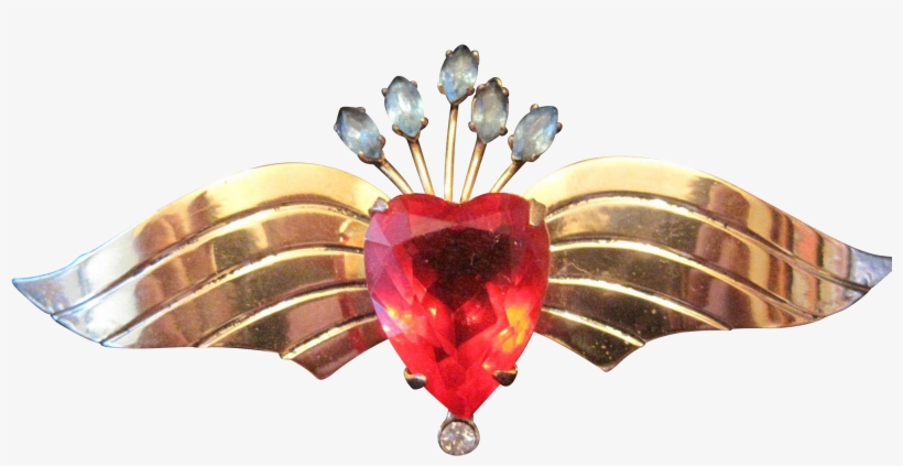 Sterling Coro Broach Pin W/gold Plate Wings & Heart - Ruby, transparent png download