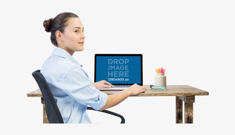Png Macbook Mockup Of A Beautiful Woman Working At - Foursquare Check In Here, transparent png download