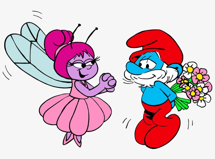 Papa Smurf And Flowerbell - Papa Smurf With Flowers, transparent png download