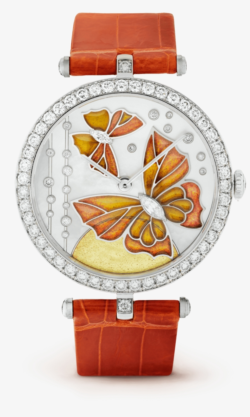 Lady Arpels Papillon Orange Solaire Watch,shiny Alligator, - Van Cleef And Arpels Plique A Jour, transparent png download