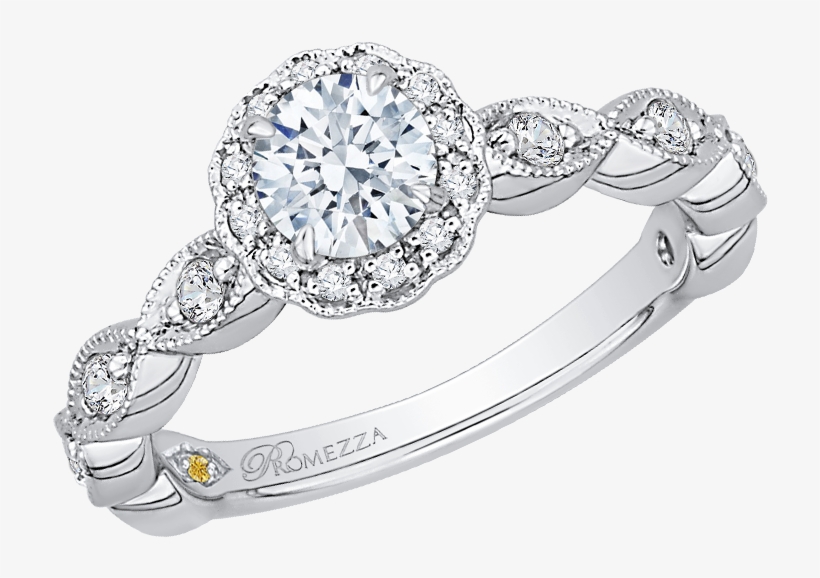 Round Diamond Floral Halo Engagement Ring - Pre-engagement Ring, transparent png download