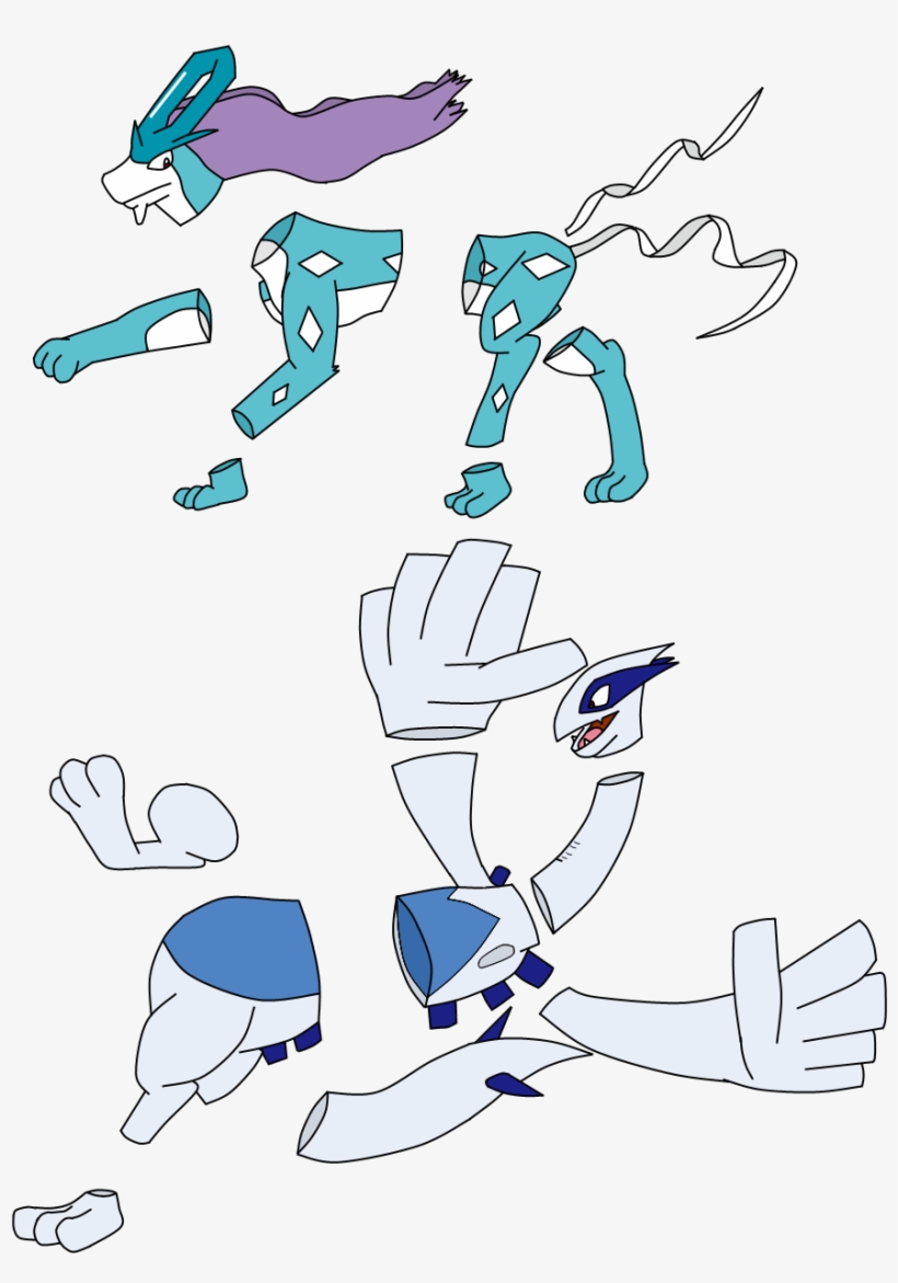 Pieces Of Lugia And Suicune - Cartoon, transparent png download