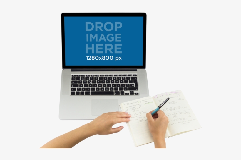 Top Shot Macbook Png Mockup Featuring A Woman Writing - Document, transparent png download