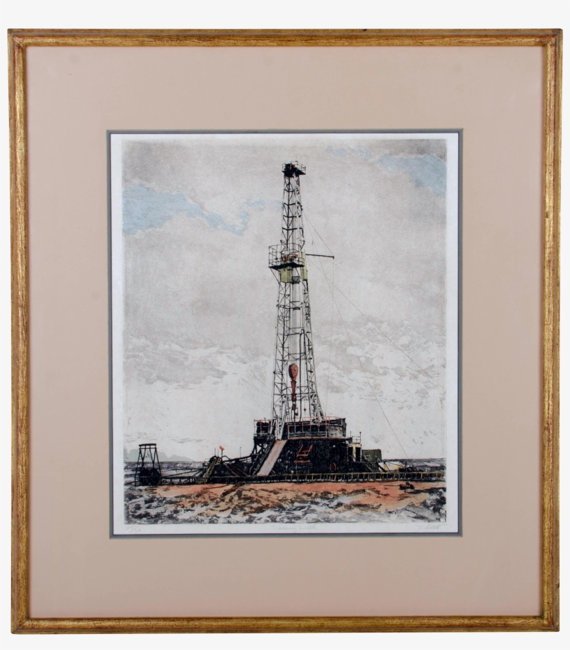 John Collette “discovery Well” Oil Rig Etching, Oklahoma - Picture Frame, transparent png download