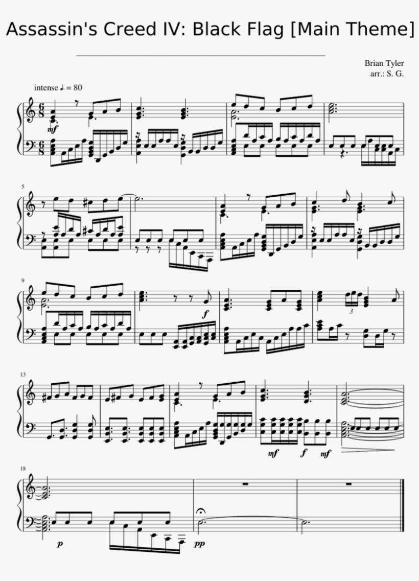 Assassin S Creed Iv Black Flag Main Theme - Infected Mushroom Piano Sheet Music, transparent png download