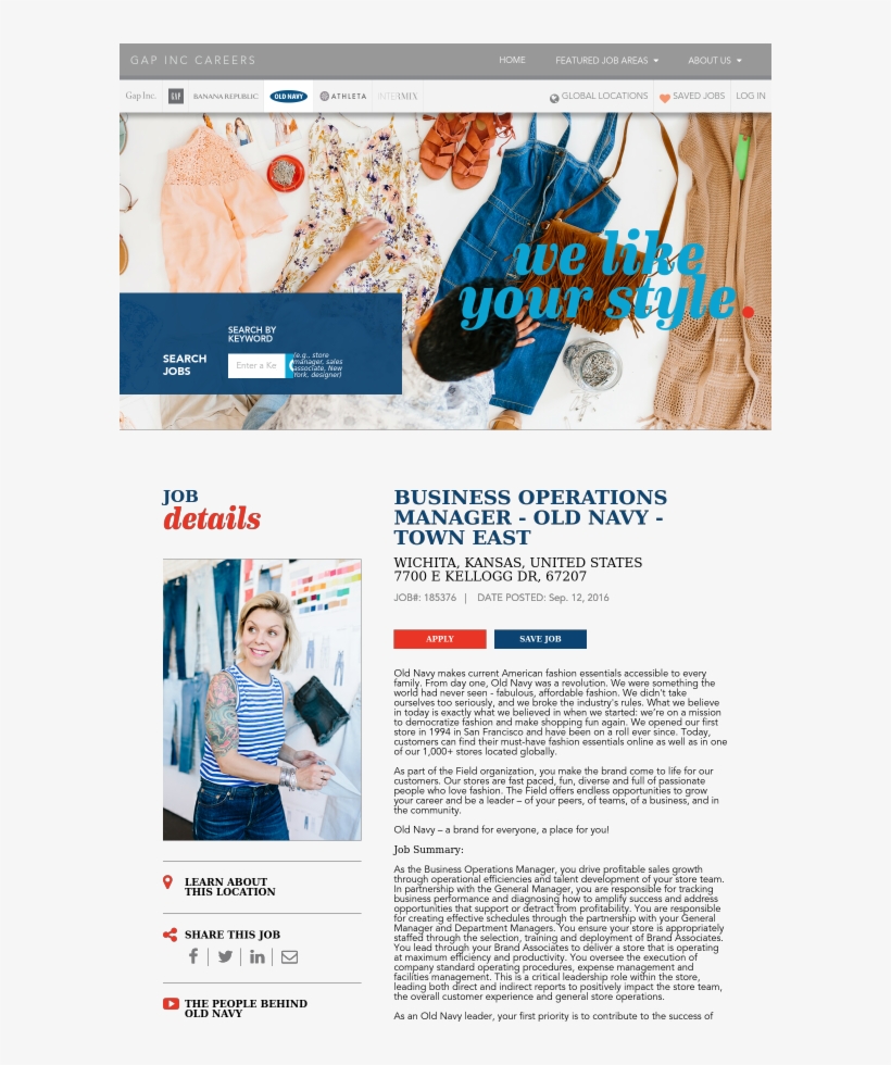 Business Operations Manager - Old Navy Brand Associate, transparent png download