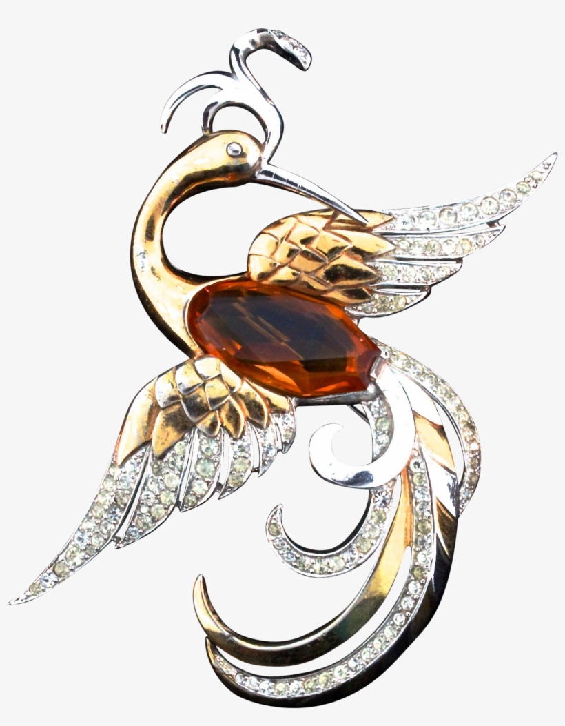 1940 Boucher Huge Faceted Glass Belly Rhinestone Phoenix - Boucher, transparent png download