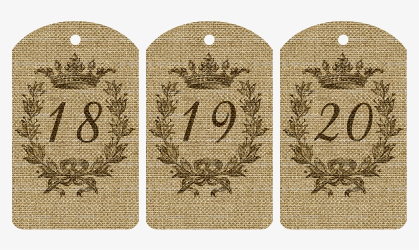Thecottagemarket Burlapnumbertags 4 Zpsdb37e2cf - Vintage Kronen-und Wreath-kunst Grußkarte, transparent png download