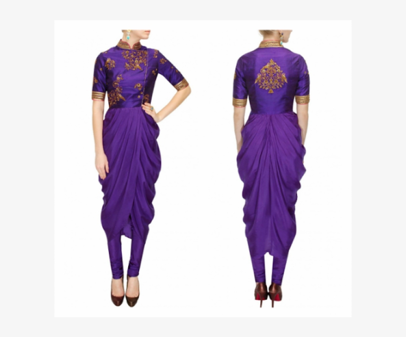 Bollywood Replica Designer Ivory Georgette Drape Purple - Party Wear Dress Of Draping, transparent png download