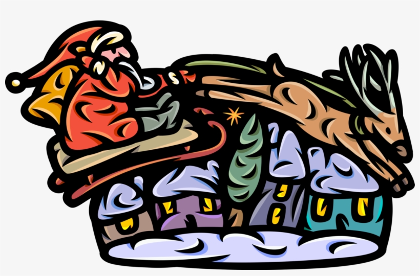 Vector Illustration Of Santa Claus With Sleigh And, transparent png download