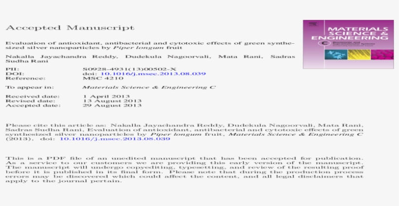 Evaluation Of Antioxidant, Antibacterial And Cytotoxic - Document, transparent png download
