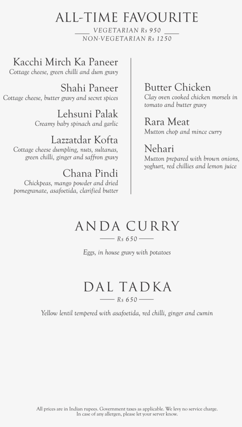 Menu Of The Dilli - Document, transparent png download