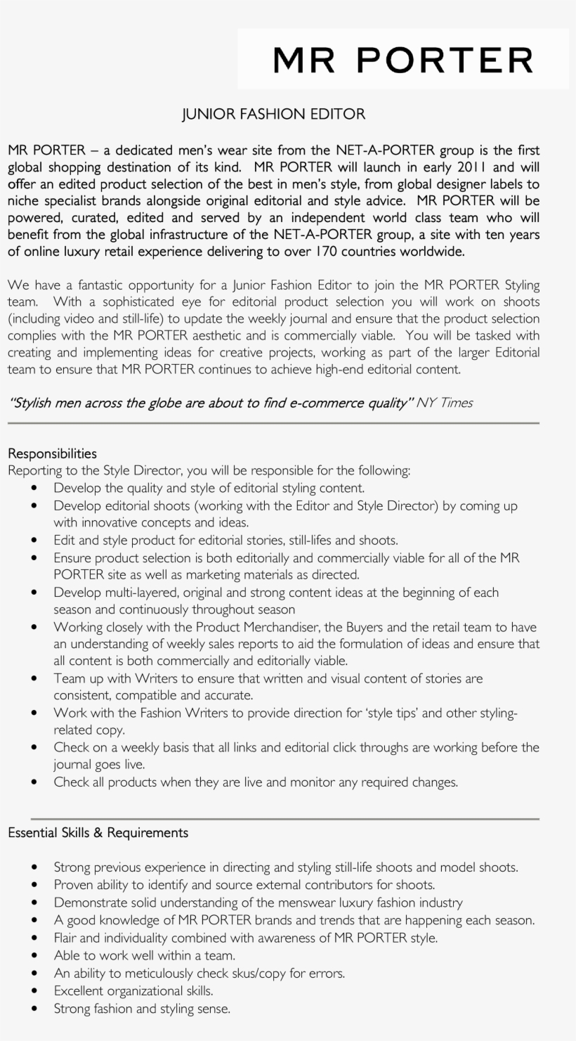 Fashion Editor Job Description - Document, transparent png download