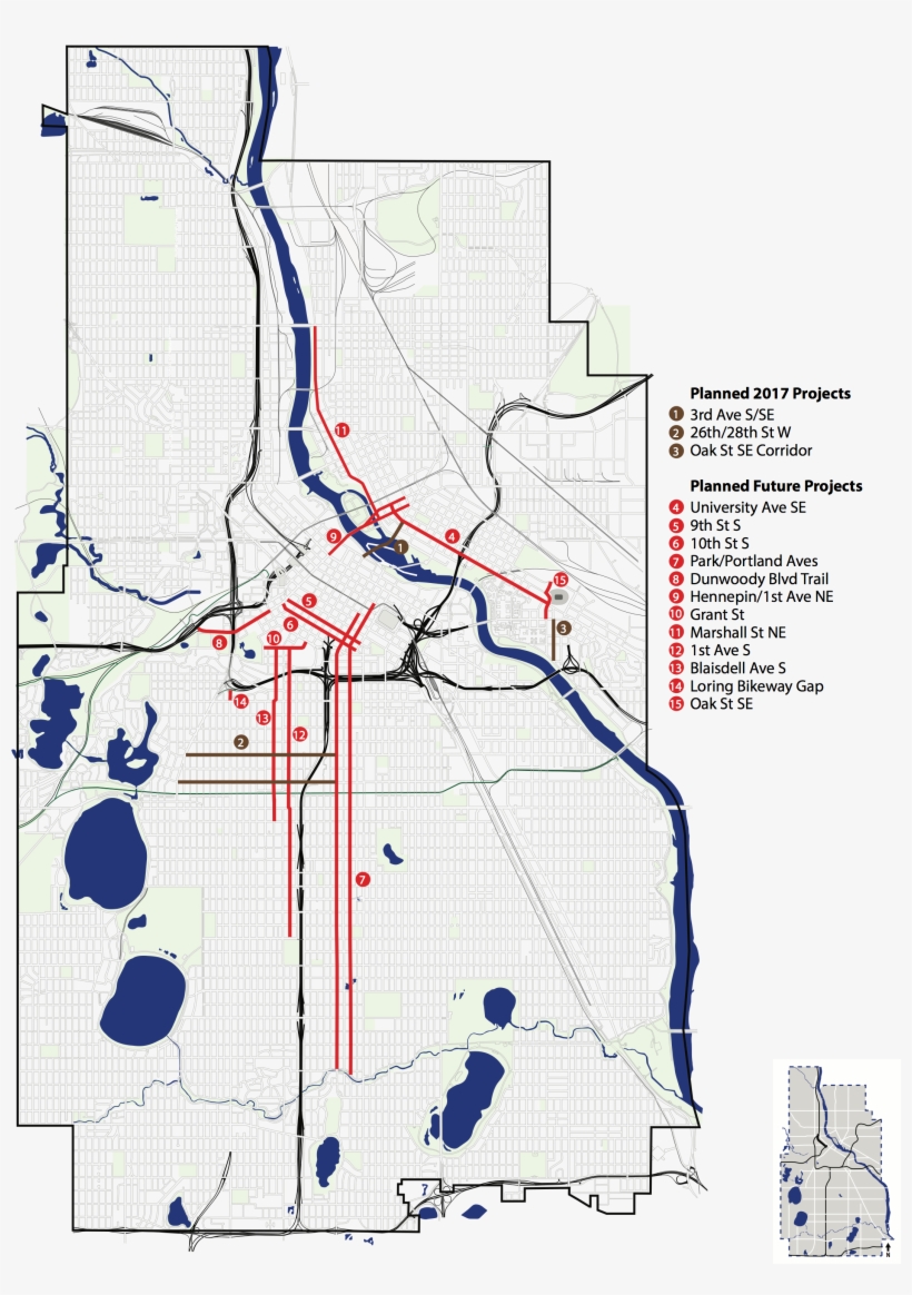 Bikeways Map - Minneapolis, transparent png download