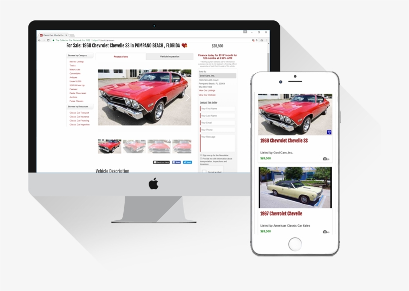 Sample Vehicle Listing On Desktop And Mobile Device - Antique Car, transparent png download