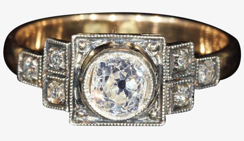 818 X 818 2 - Gold Diamond Art Deco Ring, transparent png download