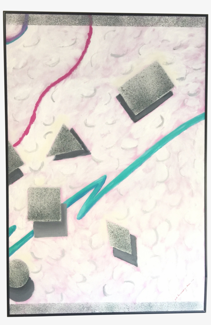 Vintage Floating Geometric Shapes Painting, 1980s - Illustration, transparent png download