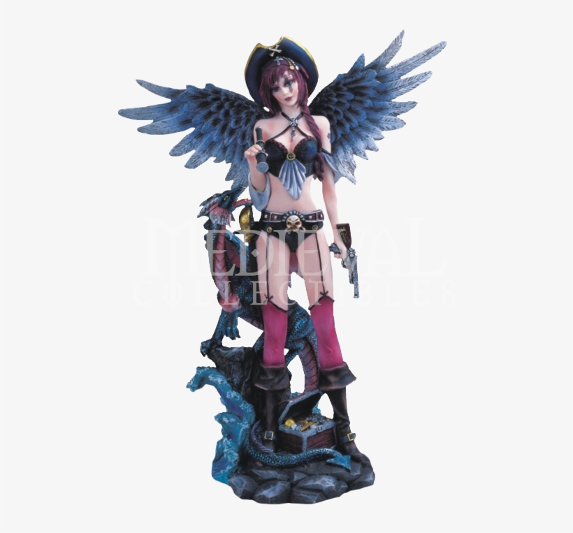 Pirate Angel With Dragon Statue - Figurine, transparent png download