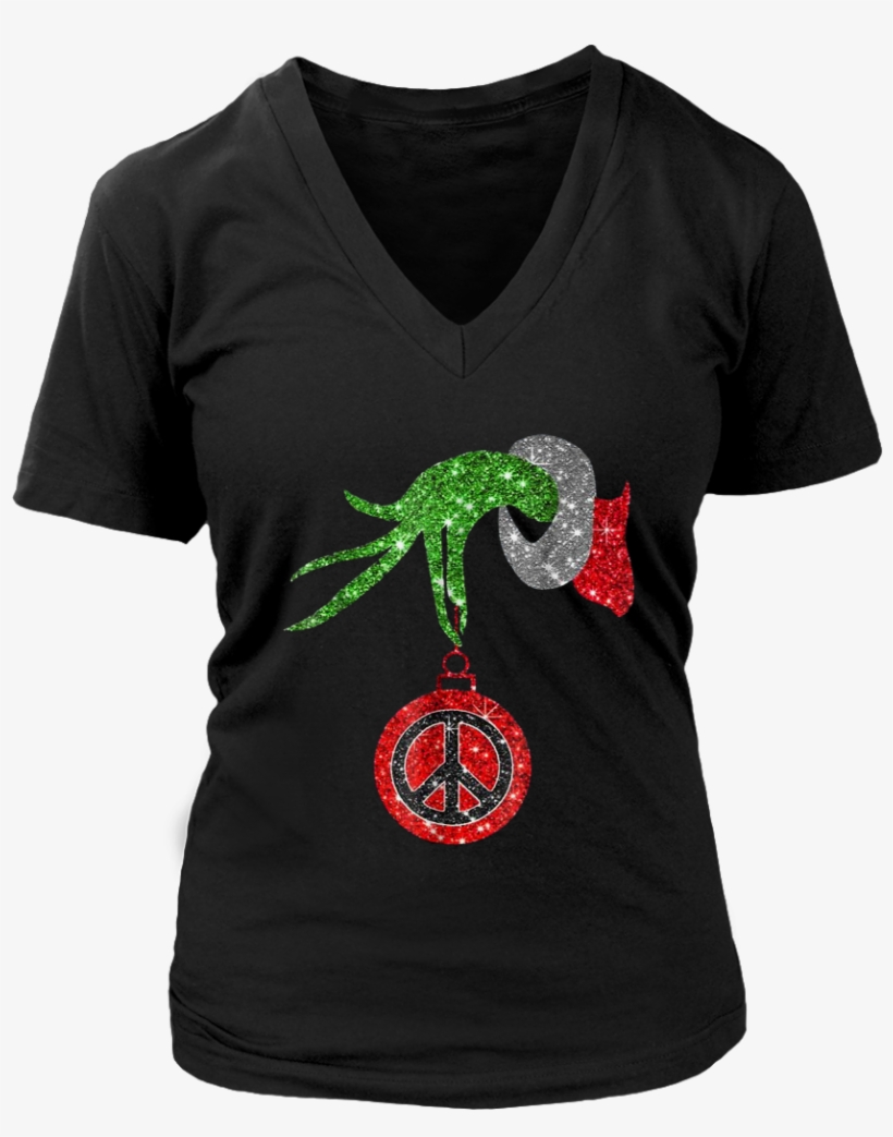 Funny Grinch Hand Holding Peace Sign Ornament T-shirt - Shirt, transparent png download