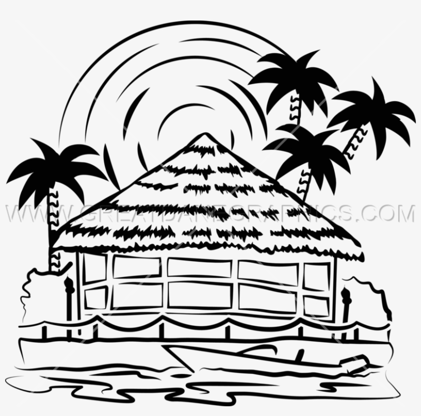 Hut Clipart Tree Drawing - Tiki Bar Clipart Black And White, transparent png download