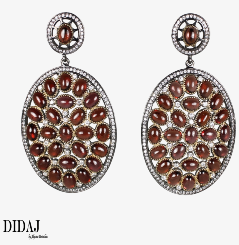 Didaj Rhodolite Cabochon Garnet In Gold & Black Rhodium - Earrings, transparent png download