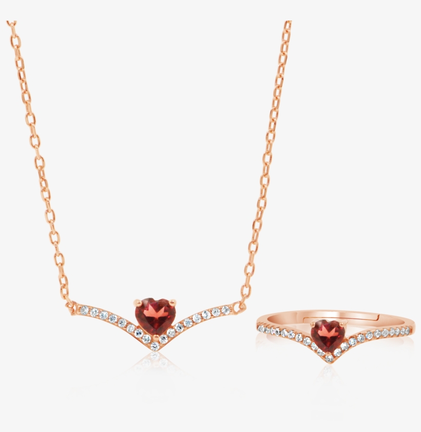 Collier Heart Garnet Necklace And Ring Set - Necklace, transparent png download