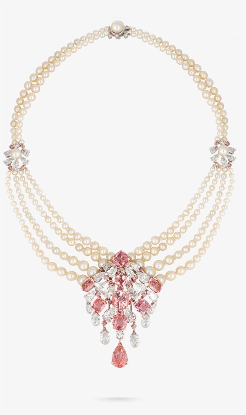 Padparadscha Sapphire And Pearl Necklace - Necklace, transparent png download