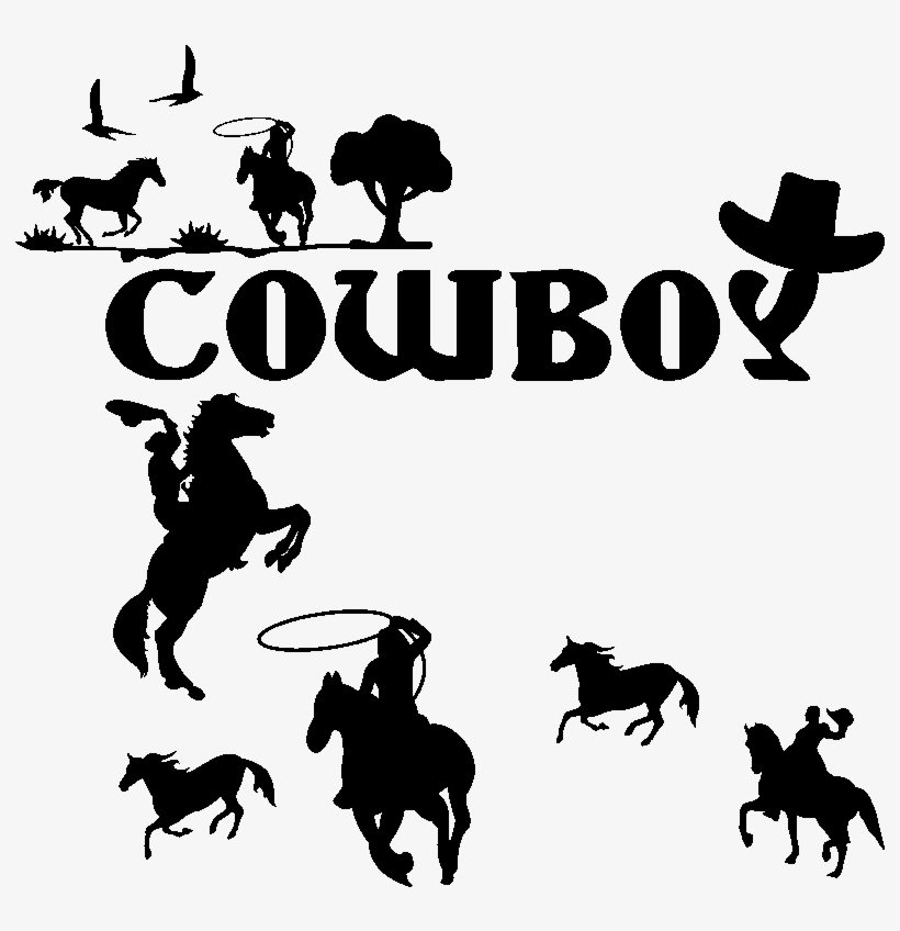 Sticker Cowboys Et Beaux Chevaux Ambiance Sticker Kc6977 - Silhouette, transparent png download