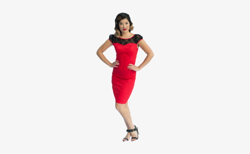 Red Lace Pinup Pencil Dress - Dress, transparent png download