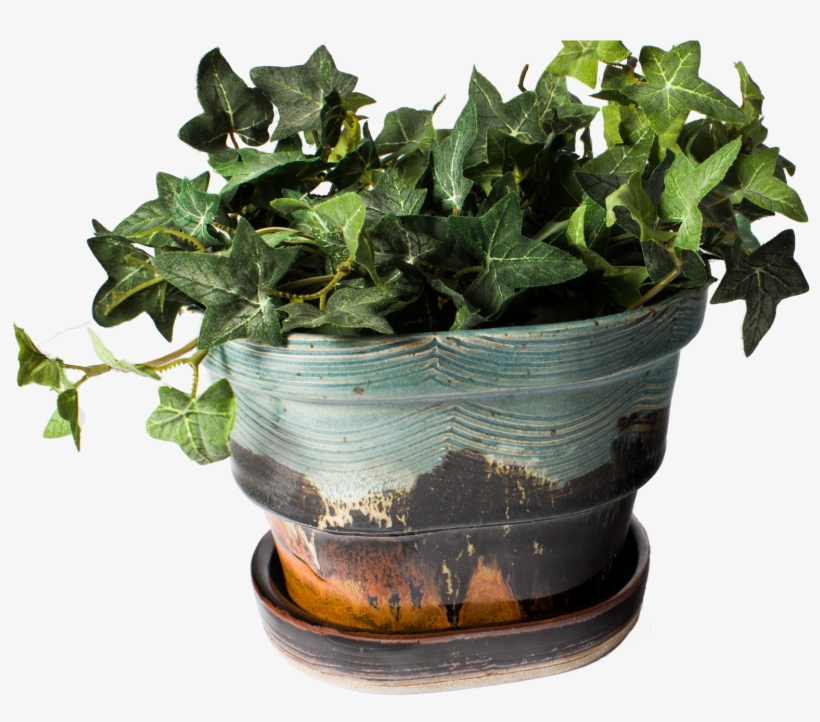 Planter With Plant Turquoise-brown Handmade Pottery - Pottery, transparent png download
