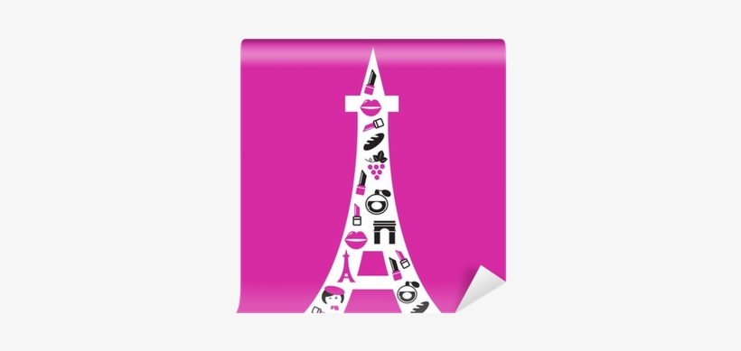 Retro Paris Eiffel Tower Silhouette With Icons Isolated - Eiffel Tower, transparent png download