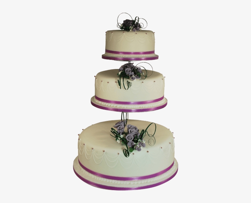 Pink Ribbon Three Tier Wedding Cake - Cake, transparent png download