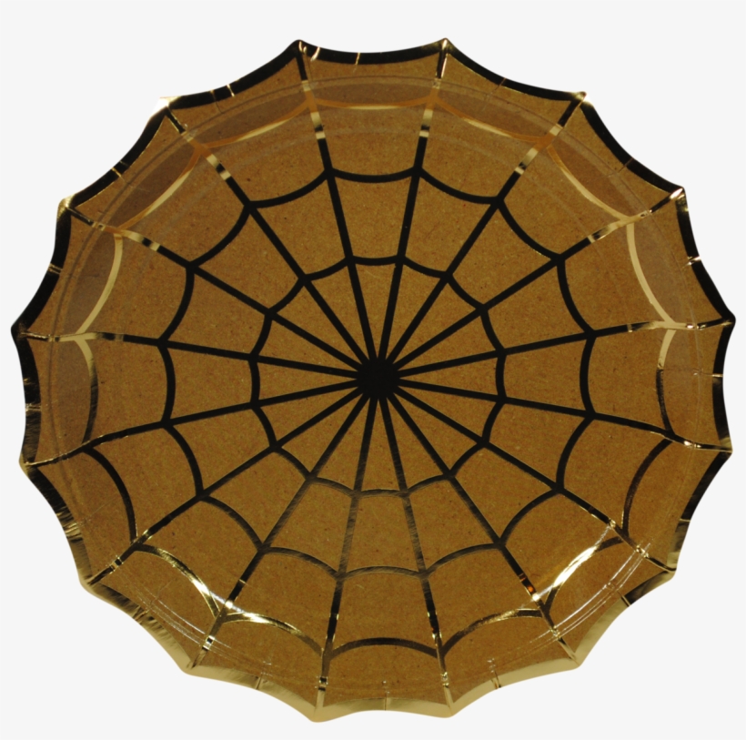 Cedar And Gold Foil Spiderweb Halloween Paper Plates - Halloween Spider Web, transparent png download
