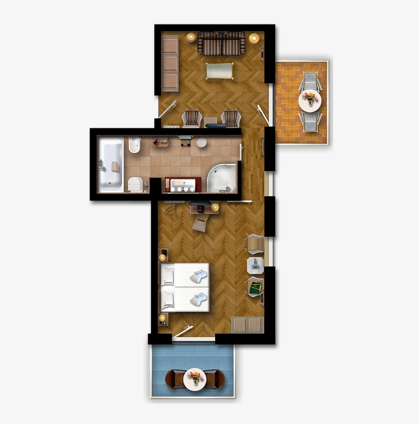 Suite With Bedroom And Living Room, Balcony, transparent png download