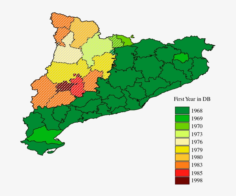 Map Of Catalonia And Start Year Of The Fire Database - Map, transparent png download