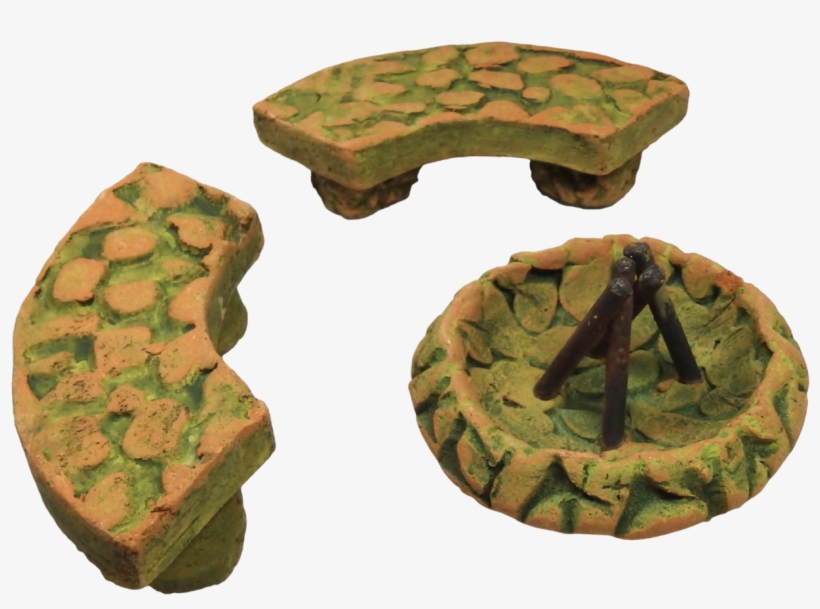 Fairy Garden Green Fire Pit And Two Benches - Picnic Table, transparent png download