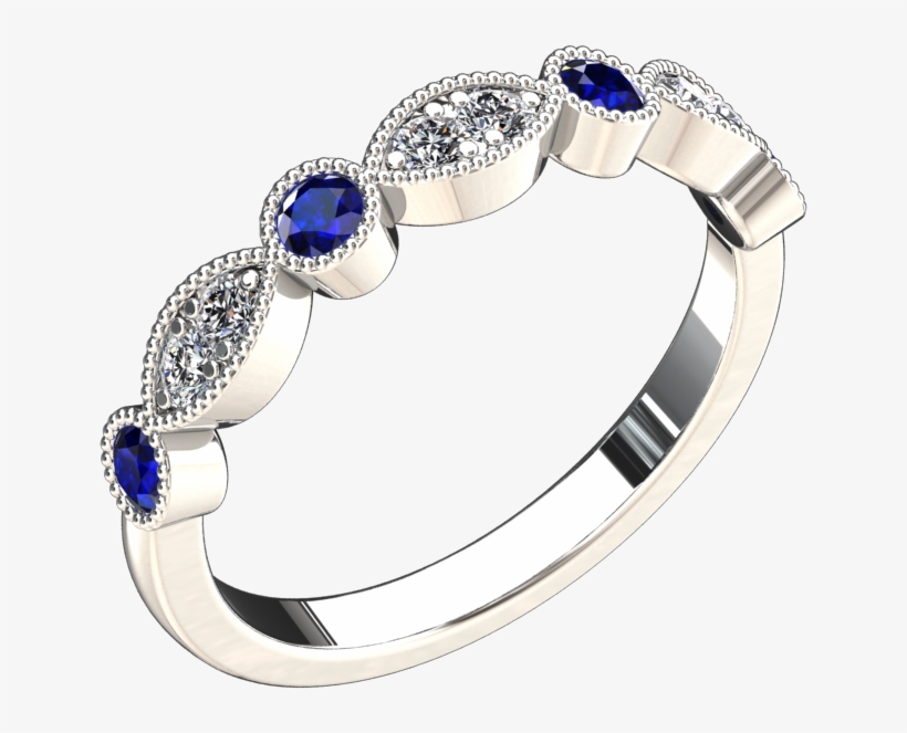 Vintage Style Lab Grown Blue Sapphire And Diamond Ring - Diamond, transparent png download