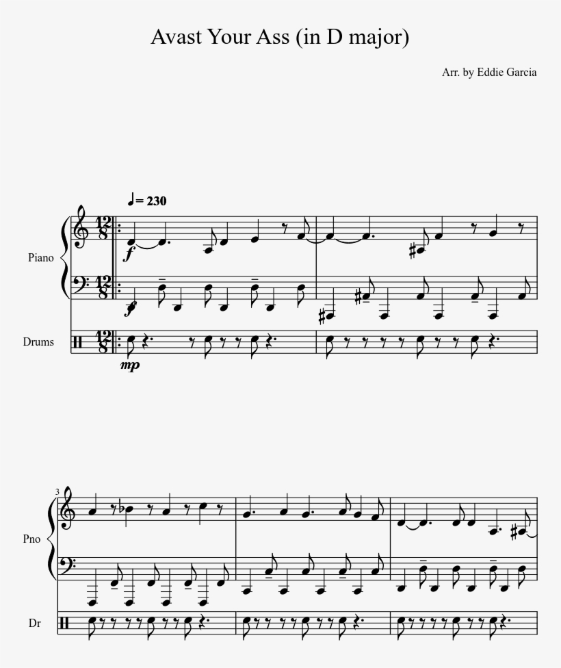 Avast Your Ass Sheet Music Composed By Arr - Avast Your Ass Notes, transparent png download