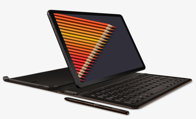Galaxy Tab S4 Raised Over Keyboard Stand Before Orange - Samsung Tab S4 Keyboard, transparent png download