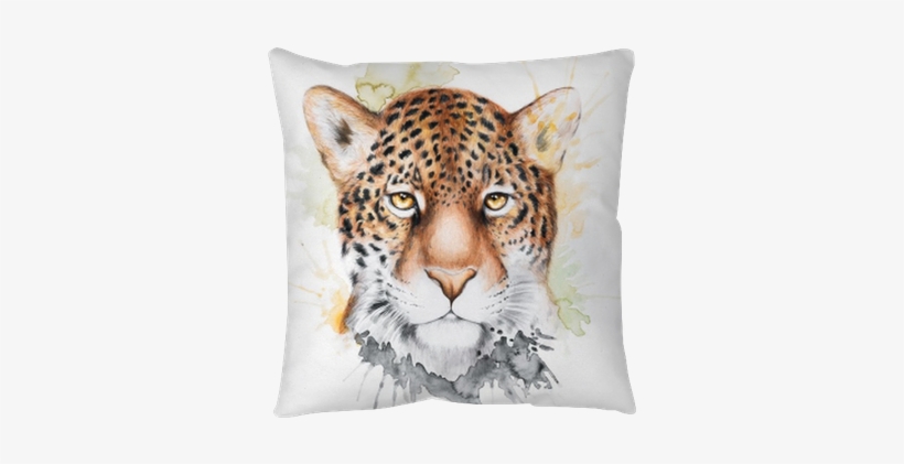 Watercolor Illustration Of A Jaguar Throw Pillow • - Watercolor Painting, transparent png download