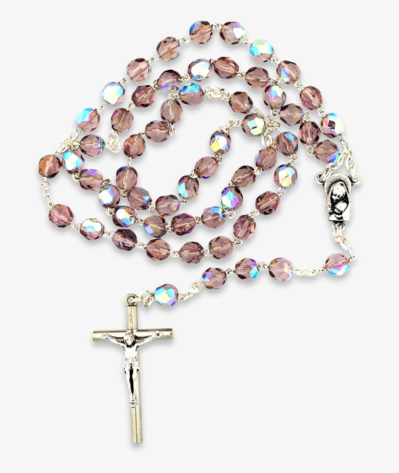 Purple Crystal Rosary Beads - Cross, transparent png download