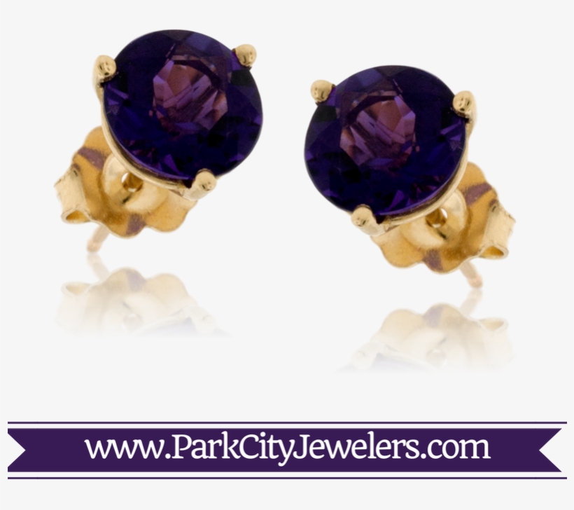 Amethyst Martini Style Post Earrings - Gold Ring Colour Stone, transparent png download
