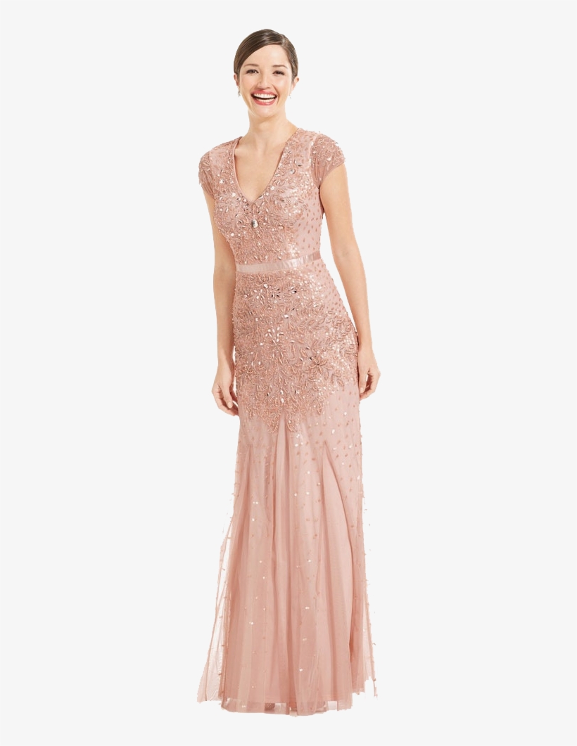 Adrianna Papell Blush Cap Sleeve Gown, transparent png download