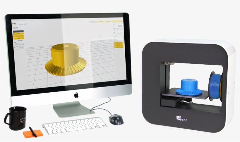A Computer Showing Cad With A 3d Printer Printing The - Desktop Computer, transparent png download