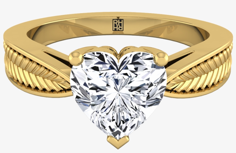 Classic 3 Prong Heart Shape Diamond Engagement Ring - Diamond Engagement Rings Emerald Cut Yellow Gold, transparent png download